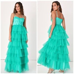 Lulus Teal Green Tulle Bustier Dress